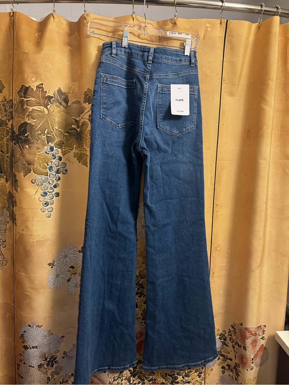 Reiss Mid Blue High-Rise Wide-Leg Button-Fly Jeans - Picture 3 of 3